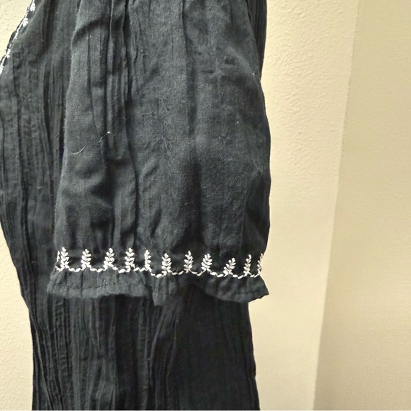 Cato Black White Embroidered Boho Peasant Top Pintuck Short Sleeve XL Tunic - Picture 6 of 13